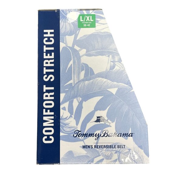 NEW Tommy Bahama Men's L/XL 38-42 Navy/Brown Reversible Belt Leather Trim - Picture 2 of 8